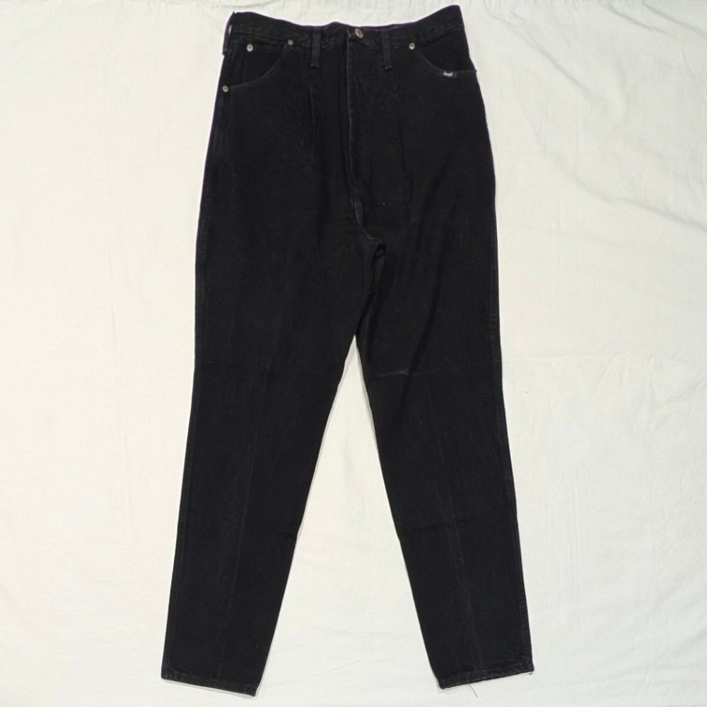 Wrangler 17MWZBK Black Denim High Waisted Tapered Jeans 19/20 x 34 Made in USA